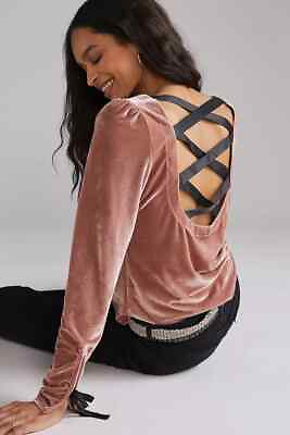 #ad new Anthropologie Open Back Velvet Top SIZE S NWT taupe color