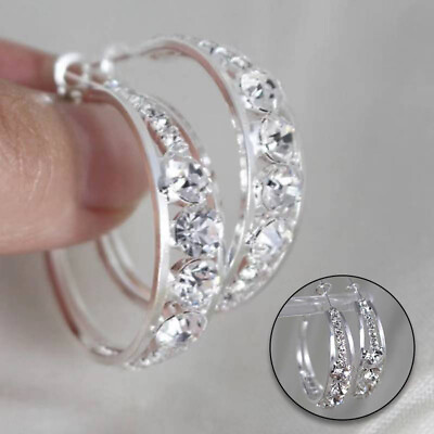 #ad Fashion Women Round Earrings Rhinestone Circle Hoop Dangle Jewelry Earrings Gift