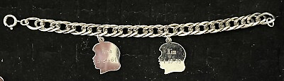 #ad Vintage Sterling Silver Heavy Double Curb Charm Bracelet 7”
