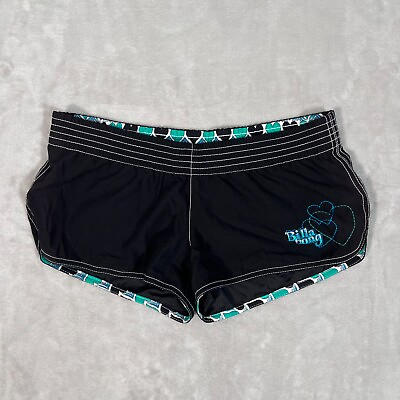 #ad Billabong Womens Swim Shorts Size Medium Black Blue Hearts 30 Waist Y2K Surf