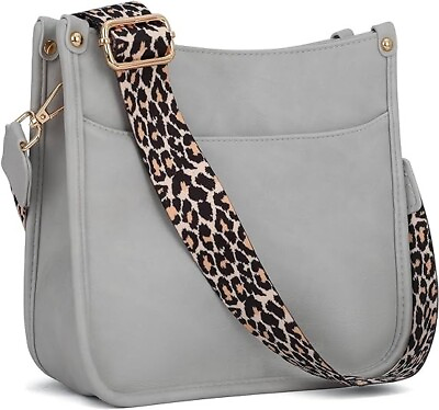 #ad Women#x27;s Crossbody Shoulder Bag with Leopard Guitar StrapVegan Faux Leather GRAY