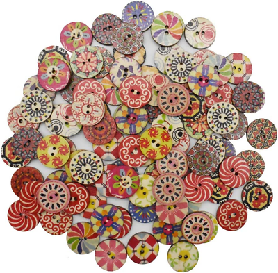 #ad 200Pcs Mixed Wooden Buttons in Bulk Buttons for Crafts Button round Decorative C