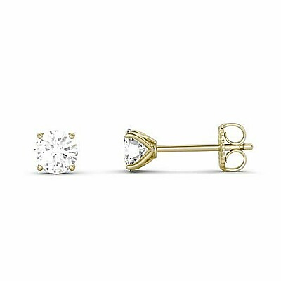 #ad Genuine Diamond Round Prong Set Stud Earrings in 10k Yellow gold