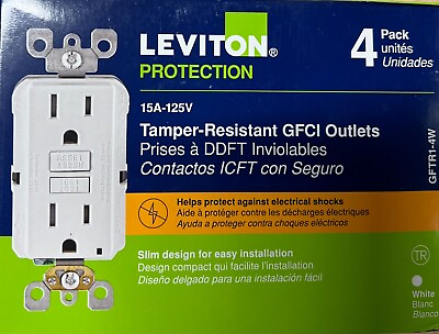 #ad LEVITON GFTR1 4W 4 PACK GFI GFCI 15A TAMPER RESISTANT OUTLET WHITE NEW