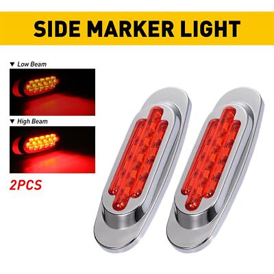 #ad 2X Oval Red 16 LED Truck Trailer Side Marker Turn Signal Light Easy Installation
