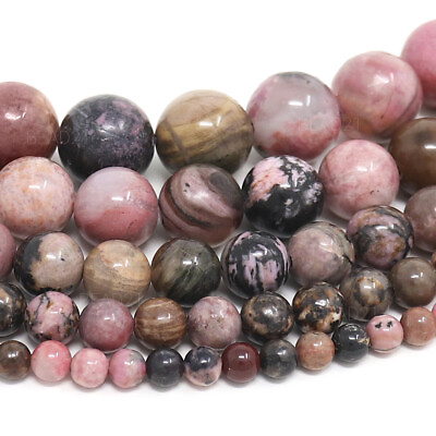 #ad Rhodonite Beads Gemstone Round Loose 4mm 6mm 8mm 10mm 12mm 15quot; Strand