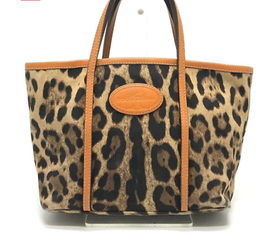 #ad Authentic Dolceamp;Gabbana Tote Bag Canvas Leather Leopard Orange Brown Used