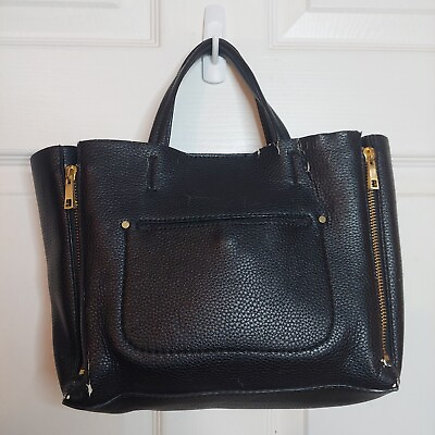 #ad Ann Taylor Black Pebbled Faux Leather Mini Tote Satchel Handbag Minimalist Chic