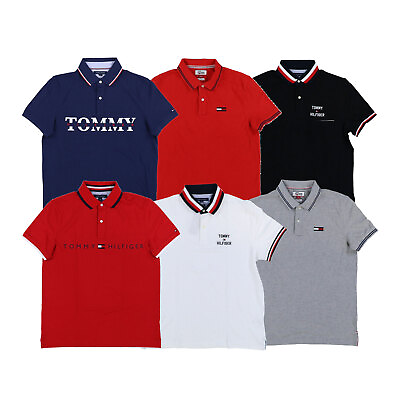 #ad Tommy Hilfiger Mens Polo Shirt Custom Fit Short Sleeve Mesh Graphic Logo New