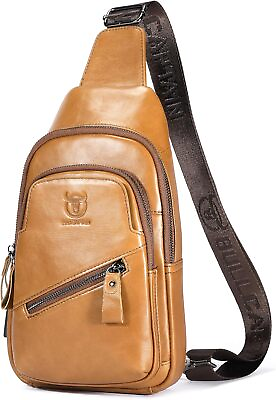 #ad Genuine Leather Sling Bag for Men #3 yellow Brown