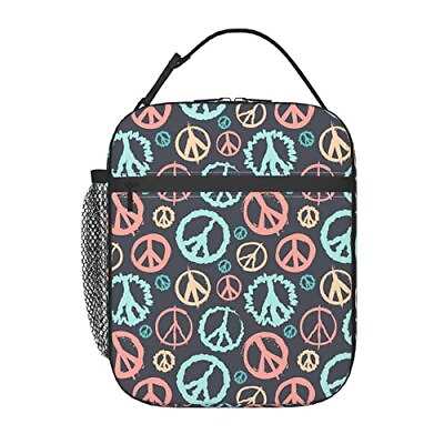 #ad Retro Peace Lunch Box Insulated Lunch Bag Reusable Cooler Totes For Women Men...