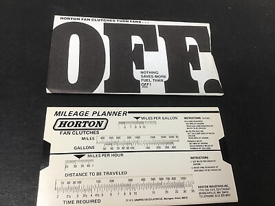 #ad NOS Horton Fan Clutch 1979 Gas Advertising Mileage Planner Calculator Free Ship