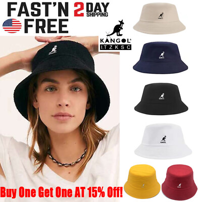 Classic Casual Kangol Washed Bucket Hat Men Women Cotton Flat Top Hats Headwear $13.99