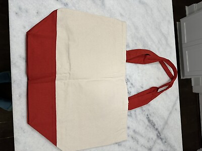 #ad Canvas Tote Bag Cream With Red Handles Large Heavy Duty New