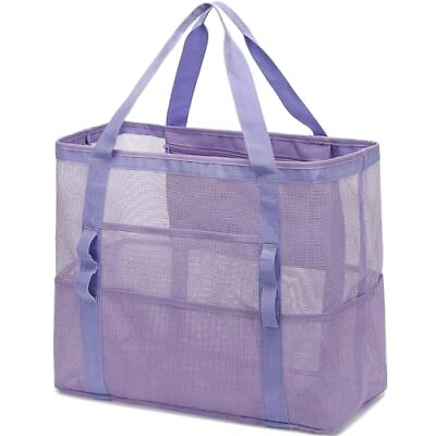 #ad Mesh Beach Bag Extra Large Beach Tote 9 Pockets Pool Bag for Purple