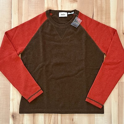 #ad Neiman Marcus Womens Cashmere Raglan Colorblock Orange Brown Sweater Large