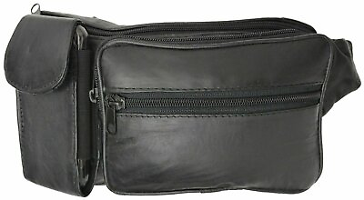 #ad New Black Pure Leather Fanny Pack Waist bag Adjustable Travel Pouch Cell Phone