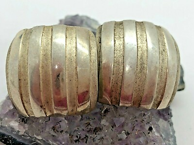 #ad Ella#x27;s Vintage Sterling Silver Striped Dome Square Earrings 4.9 Grams