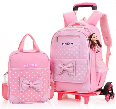 #ad Rolling Backpack for Girls Trolley School Bags Cute Bowknot Girls Backpack with