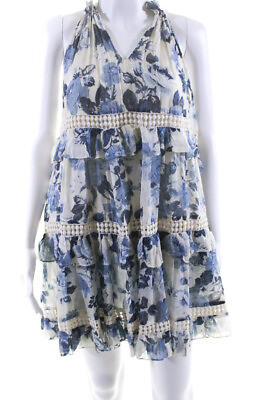 #ad Zimmermann Womens Silk Floral Print Halter Neck Tiered Mini Dress Ivory Size 2