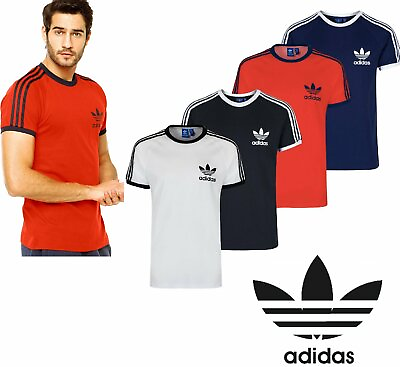 Adidas Originals California Men#x27;s T Shirt Trefoil Retro 3 Stripes Short Sleeve $21.55