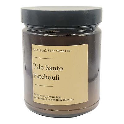 #ad Palo Santo Patchouli Soy Candle 8oz Glass Jar 35 40 Hrs Essential Fragrant Oils