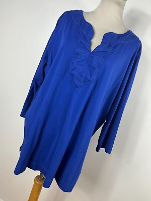 #ad Ralph Lauren 3X Shirt Top Blue V Neck 3 4 Sleeve 100% Cotton Womens Classic C3