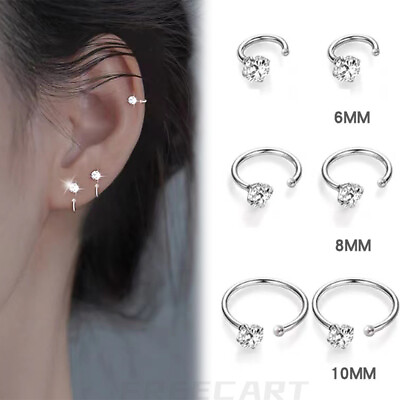 Elegant 999 Sterling Silver Hoop Earrings Zircon for Women Men Jewelry 6 8 10MM $3.99