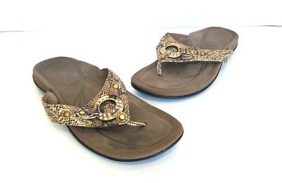#ad ABEO SUNRISE WOMENS BROWN SNAKE PRINT THONG SLIDE SANDALS SIZE US 8