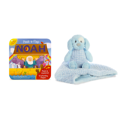 #ad New Baby Boy Baptism Gift Noah#x27;s Ark Board Book Soft Blanket Plush Blue Dog Set