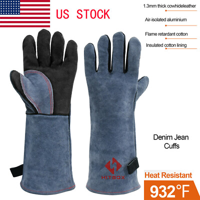 #ad 16quot; Welding Gloves Cowhide Leather for Barbecue Fireplace TIG MIG Welder Gloves