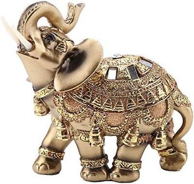 #ad Feng Shui Elephant Statue Golden Collectible Wealth Lucky Elephant Figurine Perf
