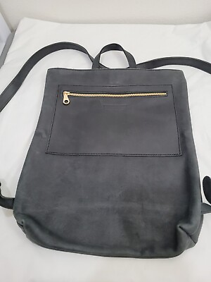 #ad Parker Clay Miramar Black Leather Medium Large Zip Backpack