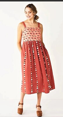 #ad Womens Boho Floral Linen Blend Midi Summer Dress w Pockets XXL