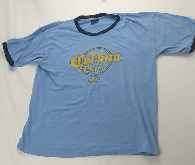 #ad CORONA EXTRA Men#x27;s Size XL Graphic Blue Band Short Sleeve Tee T Shirt