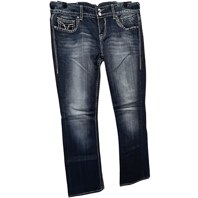 #ad Vigoss Womens Jeans Ladies Junior Blue Dark Wash Distressed Woman Denim SZ 9 10