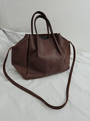 #ad Oliveve Brown Pebble Leather Medium Crossbody Tote Bag