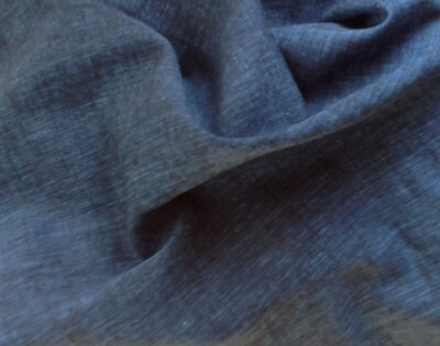 #ad Linen Blend Woven Fabric Yarn Dyed Unique Indigo Blue Medium Weight BTY