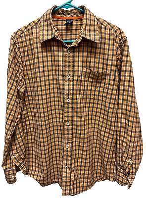 #ad Jack Mens Orange Long Sleeve Button Up Casual Cotton Collar Shirt Size Medium