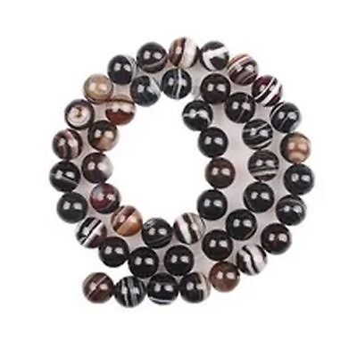 #ad Round Coffee Onyx Stripe Beads Diy Bracelet Necklace Jewelry Making Spacer Beads