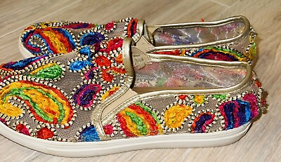 #ad Wanted Brand Picasso Silver Flower Embroidered Slip Shoe Women US Size 10 10.5