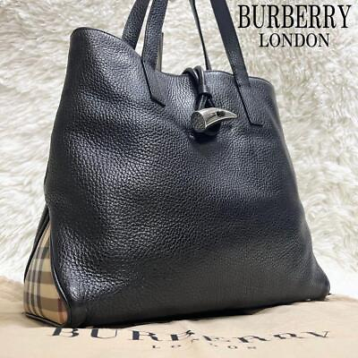 #ad Super Rare Beauty Burberry London Grained Leather Tote Bag Nova Check Toggle