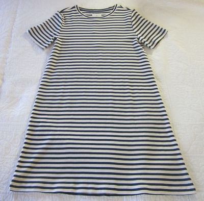 #ad Lou amp; Grey Womens Dress Size S Cream Navy Blue Stripe T Shirt Short Sleeve