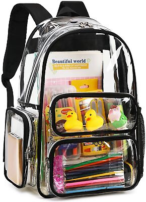 #ad CLEAR BACKPACK HEAVY DUTY TRANSPARENT BAG SEE THROUGH BOOKBAG FOR STUDENT SCHOOL