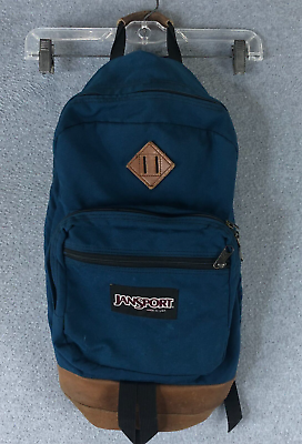 #ad Vintage Jansport Backpack Suede Leather Bottom Bookbag Blue Outdoor School USA