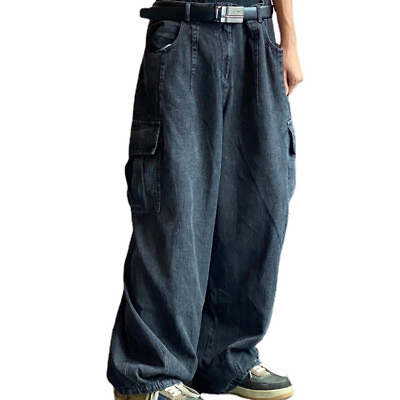 #ad Men Skateboard Jeans Cargo Hip Hop Denim Baggy Pockets Pants Dance Trousers