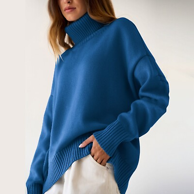 #ad Womens Turtleneck Oversized Sweater Long Sleeve Casual Knit Pullover Tunic Top