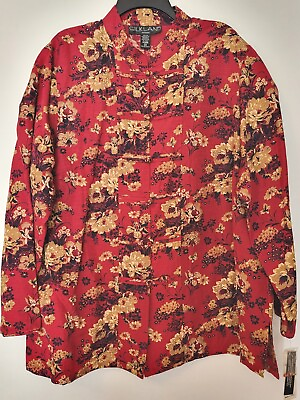 #ad NWT SILK LAND Womens Silk Jacket Asian Style Red Embroidered 2X
