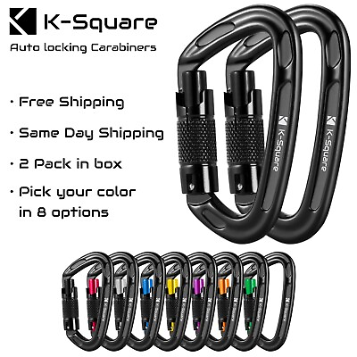 #ad K Square 24KN Auto Locking Carabiner Clips Large Heavy Duty D Rings 2 Pack
