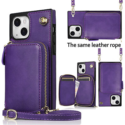 For iPhone 14 13 12 Pro Max Case Leather Zipper Wallet Card Cover Lady Crossbody $17.82